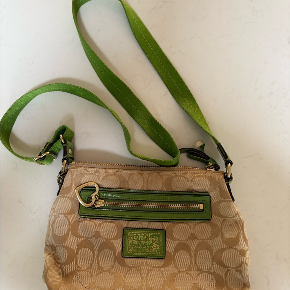 Coach Beige and Green Crossbody Bag